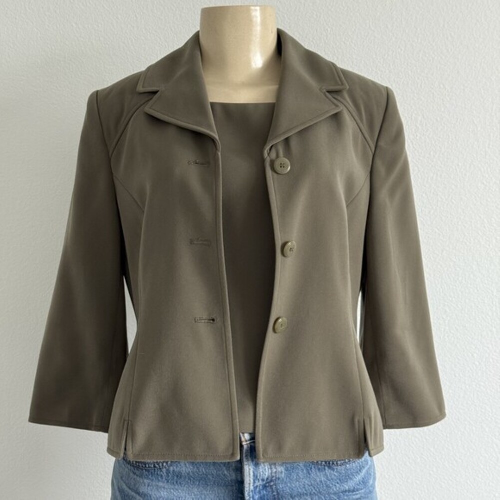 Amanda Smith Olive Green Blazer Top Suit Set 6P Workwear Old Money Dark Academia